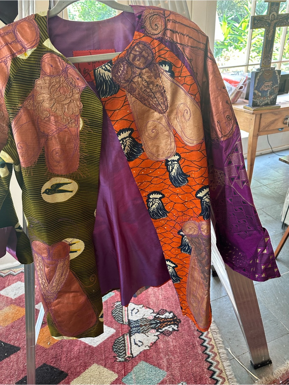 Women’s Patchwork Printed Blazer Jacket - Purple & Orange